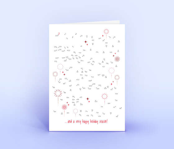 Neujahrskarte in rot mit Verbinde-die-Punkte Rätsel „Happy New Year” 6001