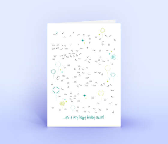 Neujahrskarte in türkis mit Von-Punkt-zu-Punkt Rätsel „Happy New Year” 6003