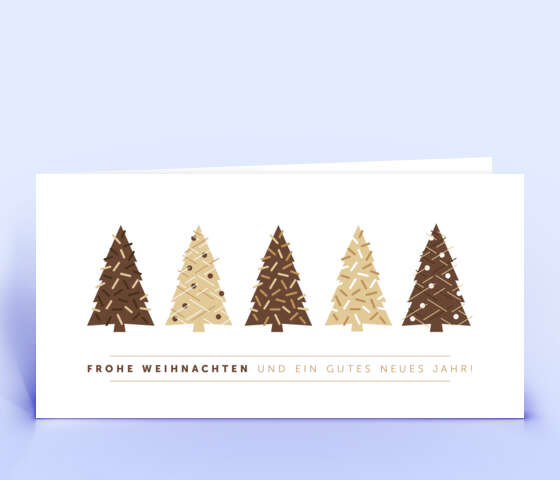 Schokoladenbraune Weihnachtskarte mit Design "5 Weihnachtsbäume" 6030