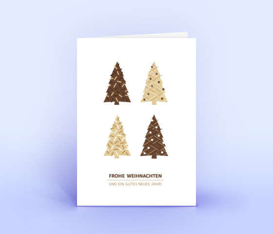 Weihnachtskarte mit schokoladenbraunem Motiv "4 Weihnachtsbäume" 6031