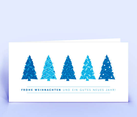 Blaue Weihnachtskarte mit Design "5 Weihnachtsbäume" 6032