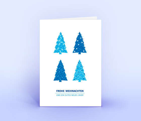 Weihnachtskarte mit blauem Motiv "4 Weihnachtsbäume" 6033