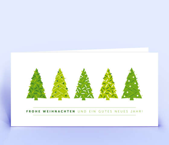 Grüne Weihnachtskarte mit Design "5 Weihnachtsbäume" 6034
