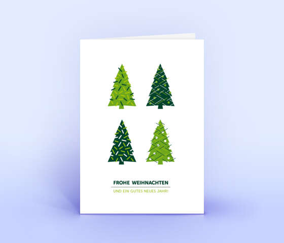 Weihnachtskarte mit grünem Motiv "4 Weihnachtsbäume" 6035