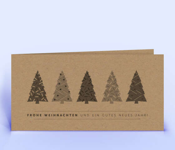 Naturkarton Weihnachtskarte mit Design "5 Weihnachtsbäume" 6036