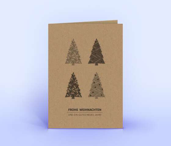 Weihnachtskarte auf Naturkarton Motiv "4 Weihnachtsbäume" 6037