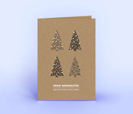 Weihnachtskarte auf Naturpapier mit Motiv "4 Weihnachtsbäume" 6039