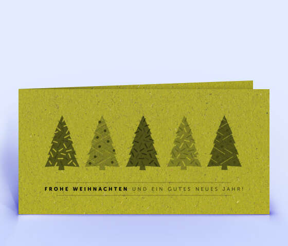 Graspapier Weihnachtskarte mit Design "5 Weihnachtsbäume" 6040