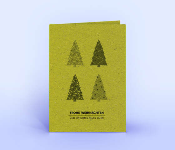 Graspapier Weihnachtskarte mit Motiv "4 Weihnachtsbäume" 6041