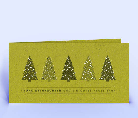 Weihnachtskarte aus Graspapier mit Design "5 Weihnachtsbäume" 6042
