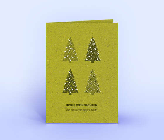 Weihnachtskarte aus Graspapier mit Motiv "4 Weihnachtsbäume" 6043