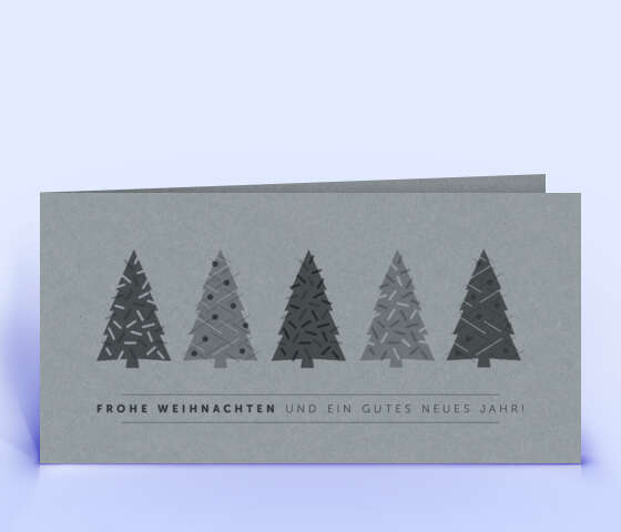 Weihnachtskarte auf grauem Recyclingkarton mit Design "5 Weihnachtsbäume" 6044