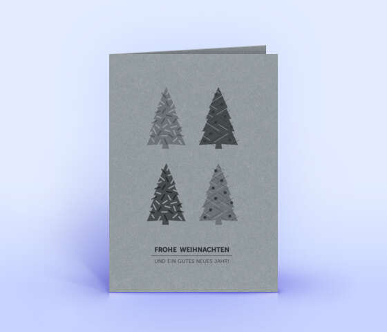 Weihnachtskarte auf grauem Designkarton mit Motiv "4 Weihnachtsbäume" 6045