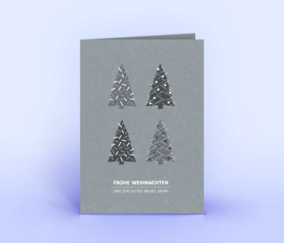 Weihnachtskarte auf grauem Design-Recyclingpapier mit Motiv "4 Weihnachtsbäume" 6047