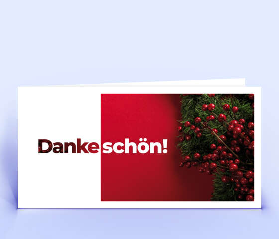 Dankeskarte mit roter Weihnachtsdeko 7008