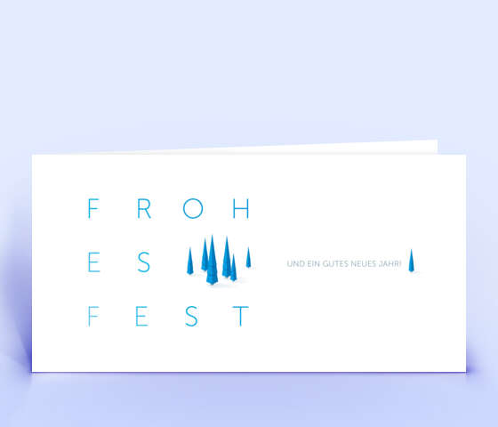 Elegante Weihnachtskarte in blau mit filigranen Weihnachtsbäumen 7020
