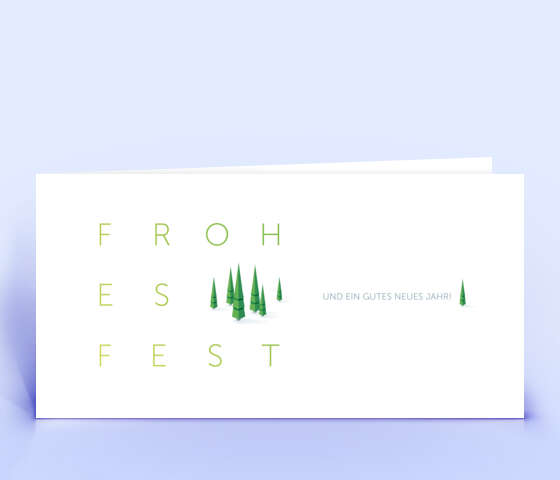 Elegante Weihnachtskarte in grün mit filigranen Weihnachtsbäumen 7022