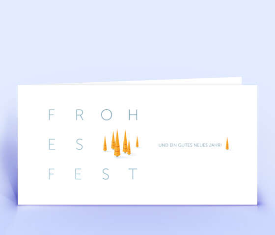 Elegante Weihnachtskarte in orange mit filigranen Weihnachtsbäumen 7024