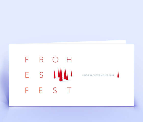 Elegante Weihnachtskarte in rot mit filigranen Weihnachtsbäumen 7026