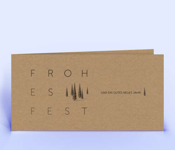 Elegante Weihnachtskarte mit filigranen Weihnachtsbäumen auf Naturkarton 7028