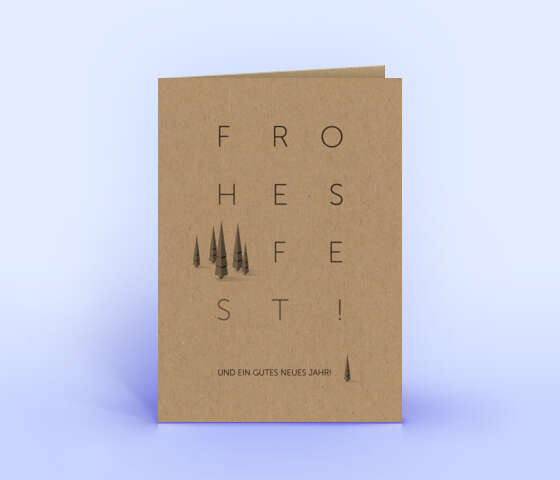 Elegante Weihnachtskarte auf Naturkarton mit filigranen Weihnachtsbäumen 7029