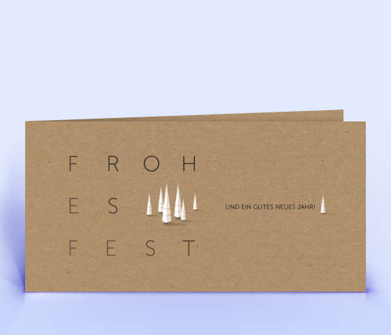 Elegante Weihnachtskarte mit filigranen Weihnachtsbäumen auf Naturpapier 7030