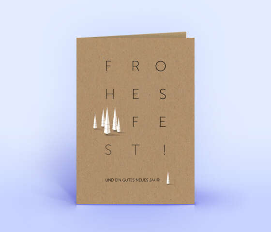 Elegante Weihnachtskarte auf Naturpapier mit filigranen Weihnachtsbäumen 7031