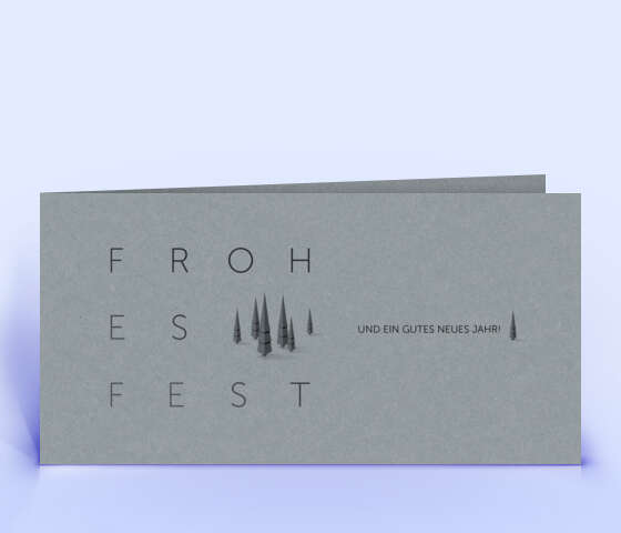 Elegante Weihnachtskarte mit filigranen Weihnachtsbäumen auf grauem Designkarton 7032