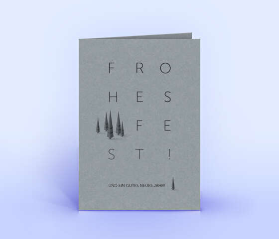 Elegante Weihnachtskarte auf grauem Designkarton mit filigranen Weihnachtsbäumen 7033