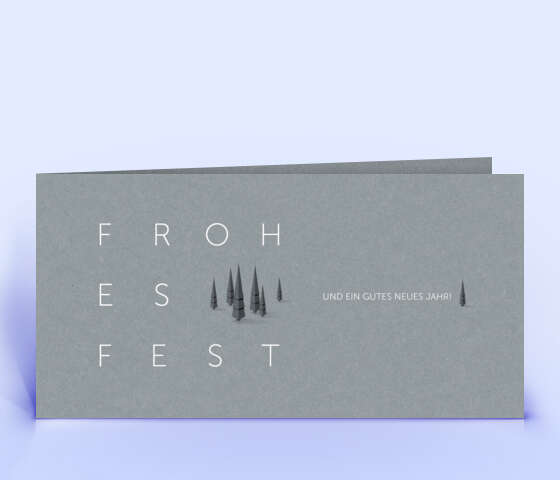 Elegante Weihnachtskarte mit filigranen Weihnachtsbäumen auf grauem Design-Recyclingpapier 7034