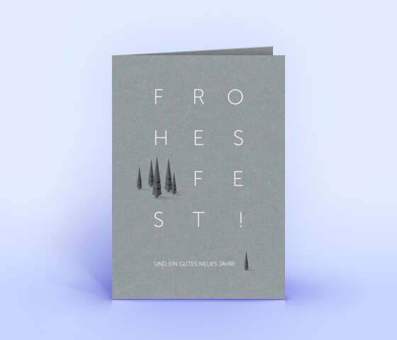Elegante Weihnachtskarte auf grauem Design-Recyclingpapier mit filigranen Weihnachtsbäumen 7035