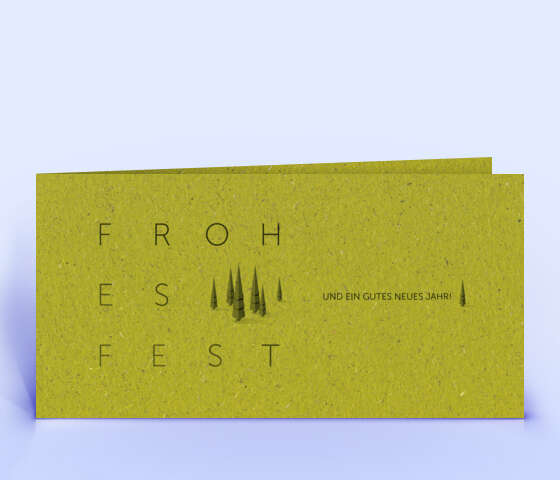 Elegante Weihnachtskarte mit filigranen Weihnachtsbäumen auf Graspapier 7036