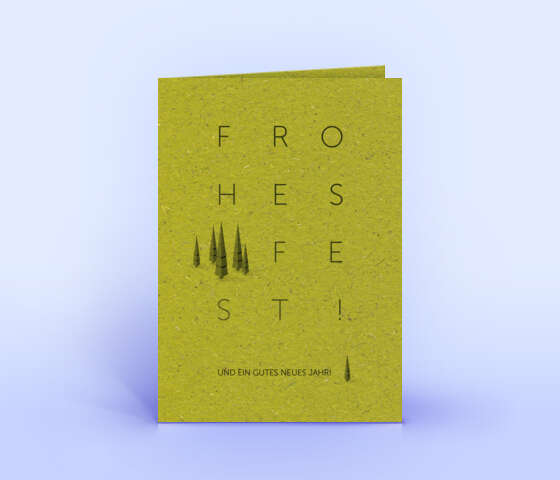 Elegante Weihnachtskarte auf Graspapier mit filigranen Weihnachtsbäumen 7037