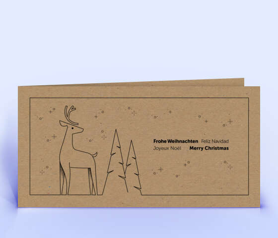 Weihnachtskarte mit filigraner Hirsch Illustration auf braunem Naturkarton 7080