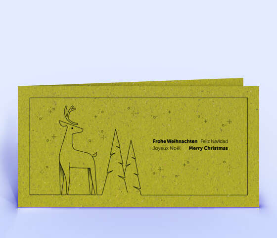 Weihnachtskarte mit filigraner Hirsch Illustration auf Graspapier 7084