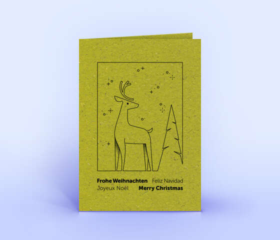 Weihnachtskarte auf Graspapier mit filigraner Hirsch Illustration 7085