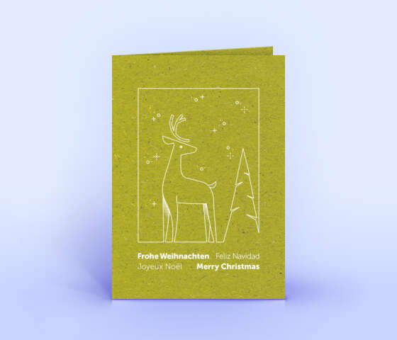 Graspapier Weihnachtskarte mit filigraner Hirsch Illustration 7087