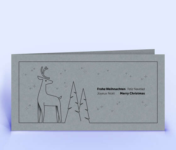 Weihnachtskarte mit filigraner Hirsch Illustration auf grauem Naturkarton 7088