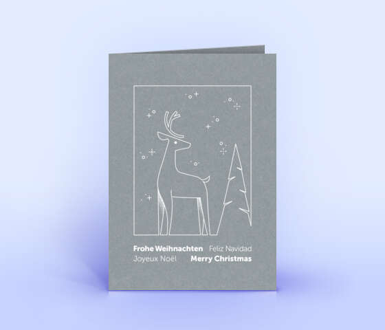 Weihnachtskarte auf grauem Design-Recyclingpapier mit filigraner Hirsch Illustration 7091
