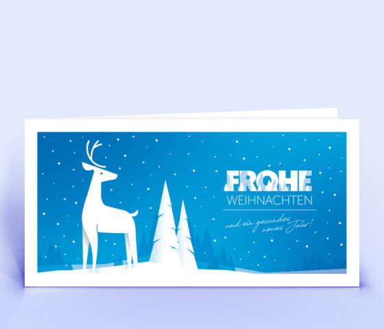 Blaue Weihnachtskarte mit Hirsch 7110