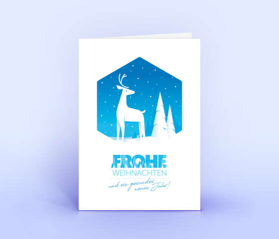Weihnachtskarte mit Hirsch in blau 7111