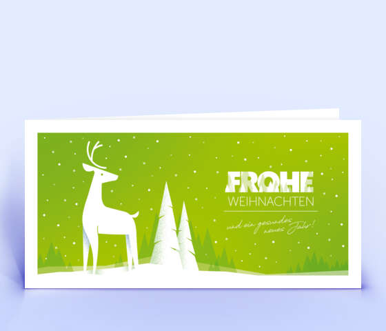 Grüne Weihnachtskarte mit Hirsch 7112