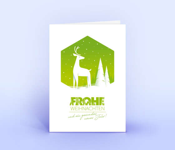 Weihnachtskarte mit Hirsch in grün 7113