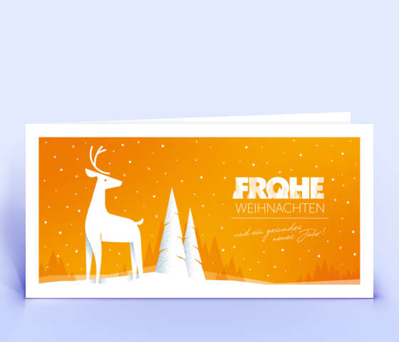 Orangene Weihnachtskarte mit Hirsch 7114