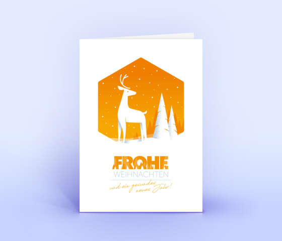 Weihnachtskarte mit Hirsch in orange 7115