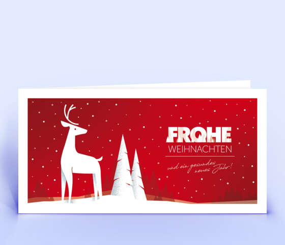 Rote Weihnachtskarte mit Hirsch 7116
