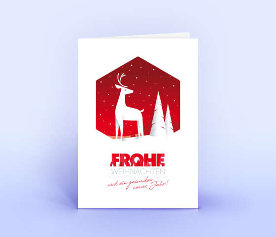 Weihnachtskarte mit Hirsch in rot 7117