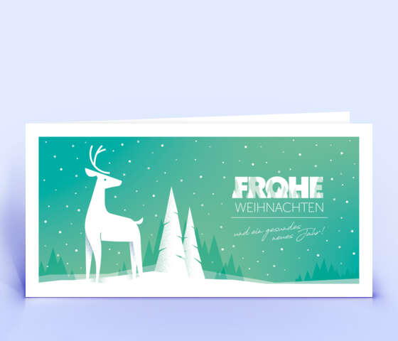 Türkisfarbene Weihnachtskarte mit Hirsch 7118