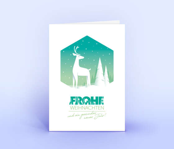 Weihnachtskarte mit Hirsch in türkis 7119