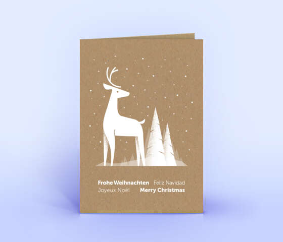 Weihnachtskarte mit Hirsch auf braunem Design-Recyclingpapier 7121